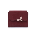 Portafoglio corto da donna in pelle PU bordeaux con fibbia a foglia e design pieghevole - Borgogna