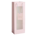 Elegant pink gift bag with transparent window and decorative blue rope handles - Small / Pink