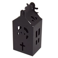 Halloween Geschenkbox in Hausform aus schwarzem Papier mit Geistermotiv im 45-Grad-Winkel - Halloween Schwarzes Hohles Haus