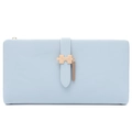 Detail of light blue PU leather long wallet with golden puzzle buckle and pendant charm - Sky Blue