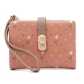 Détail du portefeuille pliant pour femme avec imprimé tulipe et boucle dorée - Rouge Orangé