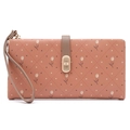 Detail of long floral wallet with tulip pattern, metal buckle and detachable wrist strap - Orange