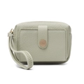 Detail of light green litchi texture PU coin purse with gold zipper and wrist strap - Green