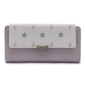 Portefeuille long en cuir PU à motif floral avec fermeture à pression et logo Prettyzys - Gris