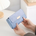 Portafoglio lungo in pelle PU blu Morandi con fibbia in oro spazzolato e trama scamosciata - Blu
