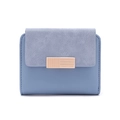 Dettaglio della fibbia in metallo su un portafoglio blu grigio con trama in pelle fine - Blu (Blu Grigio)