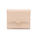 Detail of scalloped edge short wallet with cloud buckle and decorative pendant charm - Apricot