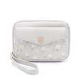 Floral print leather wallet with gold magnetic snap and detachable wrist strap - Gray