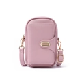 Pochette téléphone rose grainée avec boucle dorée et bandoulière réglable - Rose