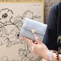 Gros plan d'un portefeuille tricolore bleu clair avec boucle cœur dorée élégante - Bleu