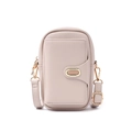 Vertical light pink leather crossbody phone bag with gold metal buckle and shoulder strap - Beige Apricot