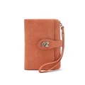 Cartera de mujer en cuero mate naranja con correa de mano y hebilla metálica - Naranja