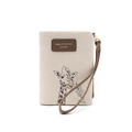 Vue détaillée du porte-monnaie en similicuir crème avec motif girafe et zip doré - Ivoire