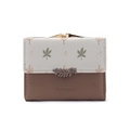 Short floral wallet with beige leaf print and brown textured faux leather - Brown