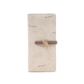 Detail of beige long wallet featuring leaf prints, Prettyzy logo, and golden leaf charm - Beige