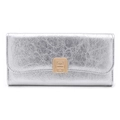 Detailed view of silver crinkle textured wallet with gold geometric metal hardware - Silver