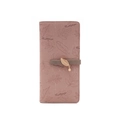 Detail of pink PU leather wallet with leaf print and a golden metal leaf pendant charm - Pink