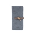 Detail of grey long wallet with leaf print, brand lettering and gold leaf pendant - Sky Blue
