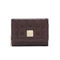 Quilted pattern dark brown PU leather wallet with gold metal logo and tri-fold design - Coffee