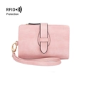 Pink matte RFID blocking minimalist short wallet for women with wristlet strap and buckle - Pink