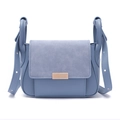 Close-up of Morandi blue crossbody bag with spliced leather texture and metal buckle - Blue