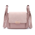 Detail of dusty rose shoulder bag with textured leather and gold-tone metal lock - Pink