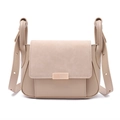 Detail of light khaki leather crossbody bag with suede patchwork and metal magnetic clasp - Apricot