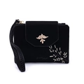 Detail of black velvet wallet with golden bird buckle and delicate leaf embroidery - Black