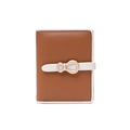 Detail of brown crosshatch leather wallet with white trim and gold horseshoe buckle - Brown White Contrast (PT25-2367) / Brown
