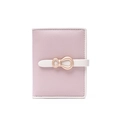 Detail of lavender pink faux leather wallet featuring a rose gold bow buckle closure - Pink Contrast (PT25-2367) / Pink