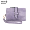 Short RFID lavender PU leather wallet with matte suede texture and gold buckle detail - Light Purple
