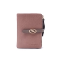 Detail of matte pink short wallet featuring gold leaf buckle and smooth metal zipper - Dust Rose