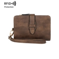 Vintage brown RFID blocking leather wallet for women with wristlet strap and buckle closure - Coffee