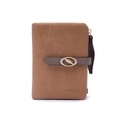 Minimalist matte PU leather short wallet for women featuring a metal leaf clasp in tan - Light Brown