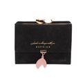 Detail of black matte trifold wallet with gold heart clasp and leaf pendant accessory - Black
