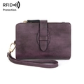 Purple soft leather RFID trifold wallet for women with wristlet and secure snap buckle - Deep purple
