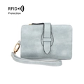 Short RFID blocking PU leather wallet for women in light greyish blue with wrist strap - Gray