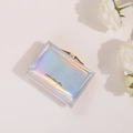 Laser holographic short purse for women with lucky letter print and gold metal clasp - Silver