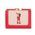 Red tri-fold wallet with dachshund embroidery and heart-shaped metal clasp on front - Red