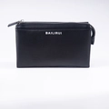 Herren Clutch-Tasche aus schwarzem PU-Leder mit Litchi-Struktur und Silberreißverschluss - Schwarz