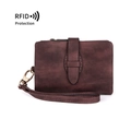 Braunes Vintage Damen Portemonnaie aus PU Leder mit RFID Schutz und Handschlaufe - Burgunderrot