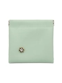 Detail view of mint green crocodile pattern coin purse with floral gold metal closure - Green Flower