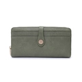 Detail of olive green long wallet showing card slots and golden zipper closure - Green