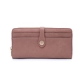 Detail view of dusty rose pebbled leather long wallet with multi-card slots and gold snap - Dark Pink