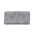 Detail of grey long wallet with woven texture, external card slots and metal zipper pull - Denim Gray