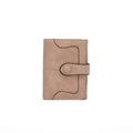 Multi-functional khaki soft leather short wallet with wave edge and snap button closure - Pink