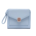 Light blue faux leather tri-fold wallet for women with golden buckle and wrist strap - Sky Blue