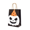 Schwarze Halloween-Geschenktüte mit 3D-Kürbisgesicht und orangefarbenem Partyhut-Dekor - Kürbis