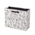 Gray square floral gift bag with black line art patterns and polka dot lining - Simple Floral / 18*7*15cm