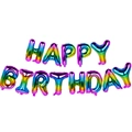 Kit de ballons Happy Birthday en aluminium laser arc-en-ciel pour décoration fête - Ballons Lettres Happy Birthday Arc-en-ciel Et Ruban Et Paille / Ensemble de ruban de 5 m